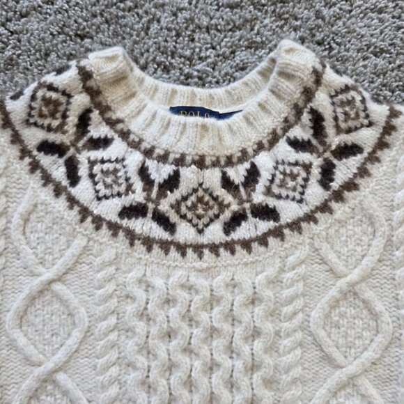 Polo Ralph Lauren - Nordic Fair Isle Aran Cable Knit Wool Sweater - XS - Picture 4 of 7